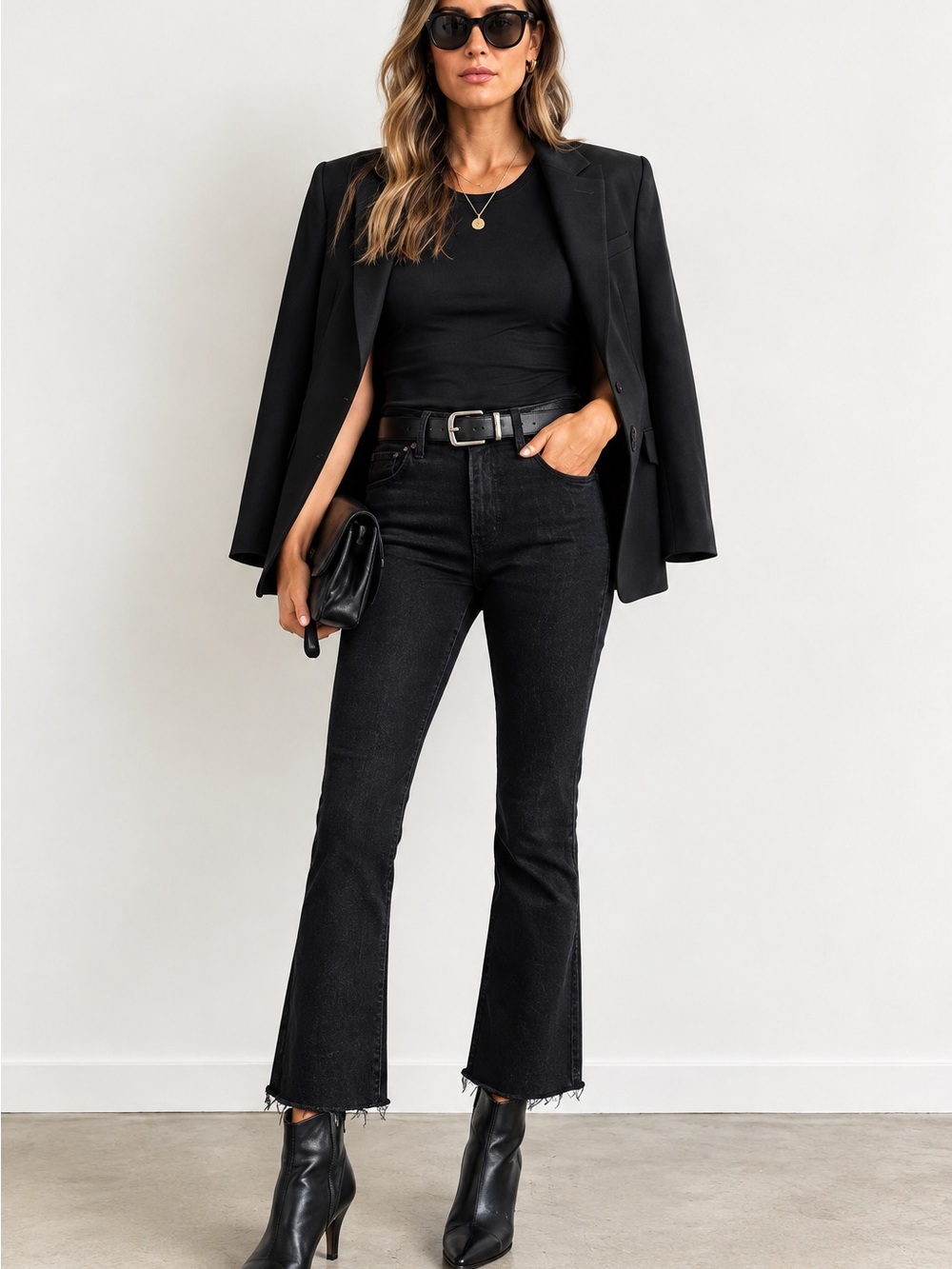 Citizens of Humanity Isola Cropped Bootcut Jeans Black Raw Hem Size 29